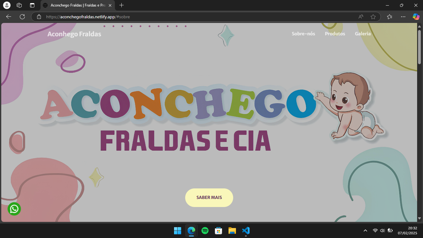Primeira parte do site, banner com logo