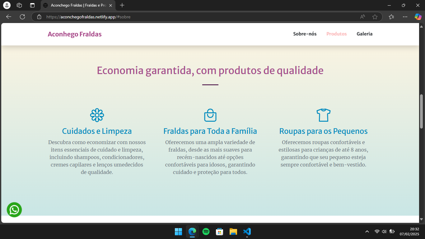 Seção com informações sobre os produtos da loja