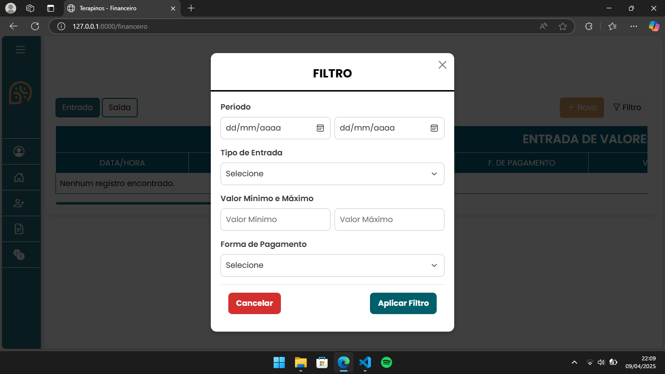 Tela de abertura de caixa