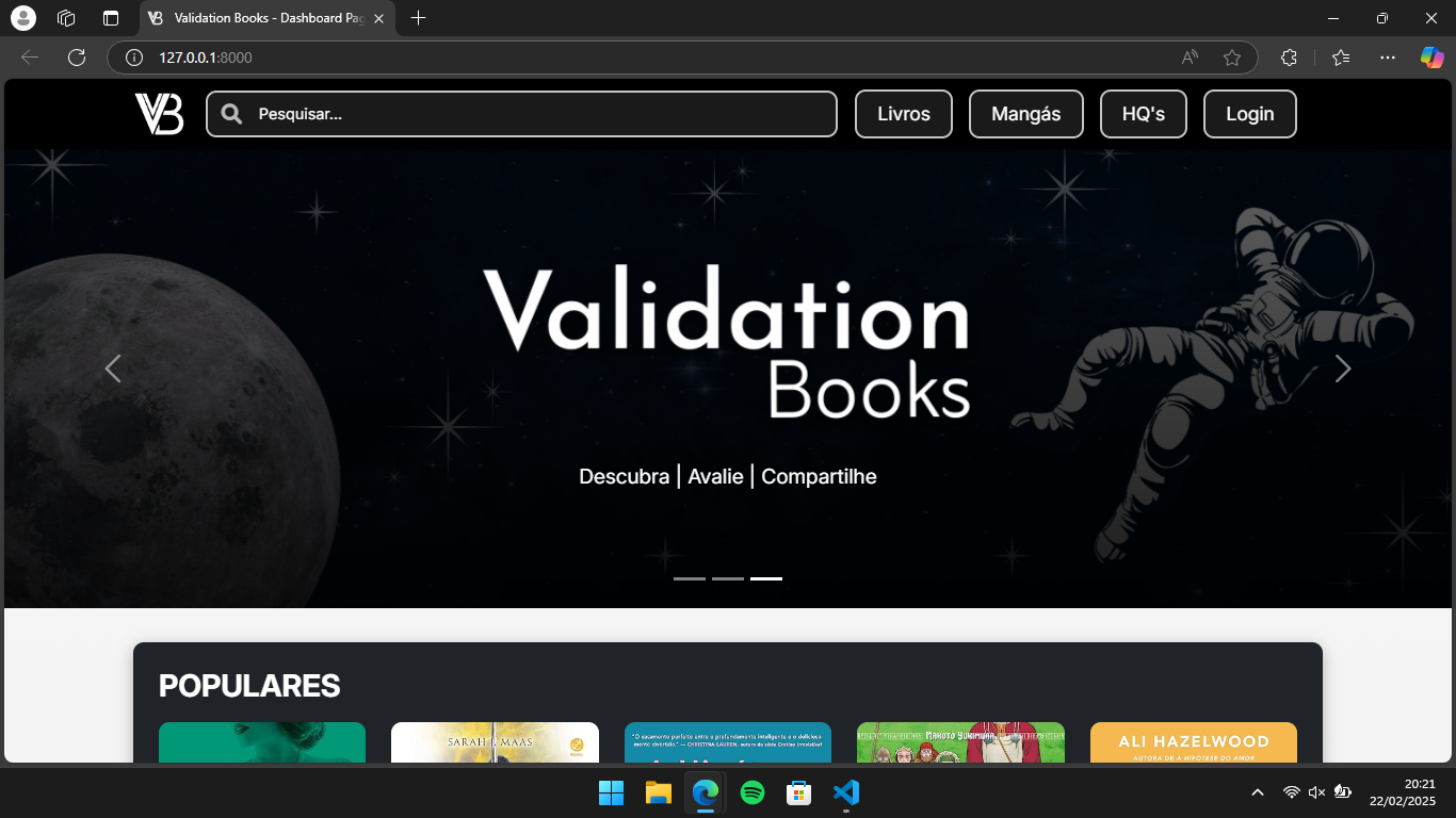 Imagem da tela inicial do site validation books
